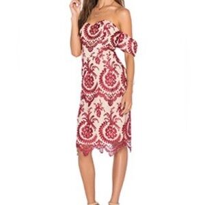 Revolve Beaux Dress Size Medium Lace Sweetheart Boned Corset Scallop Burgu…